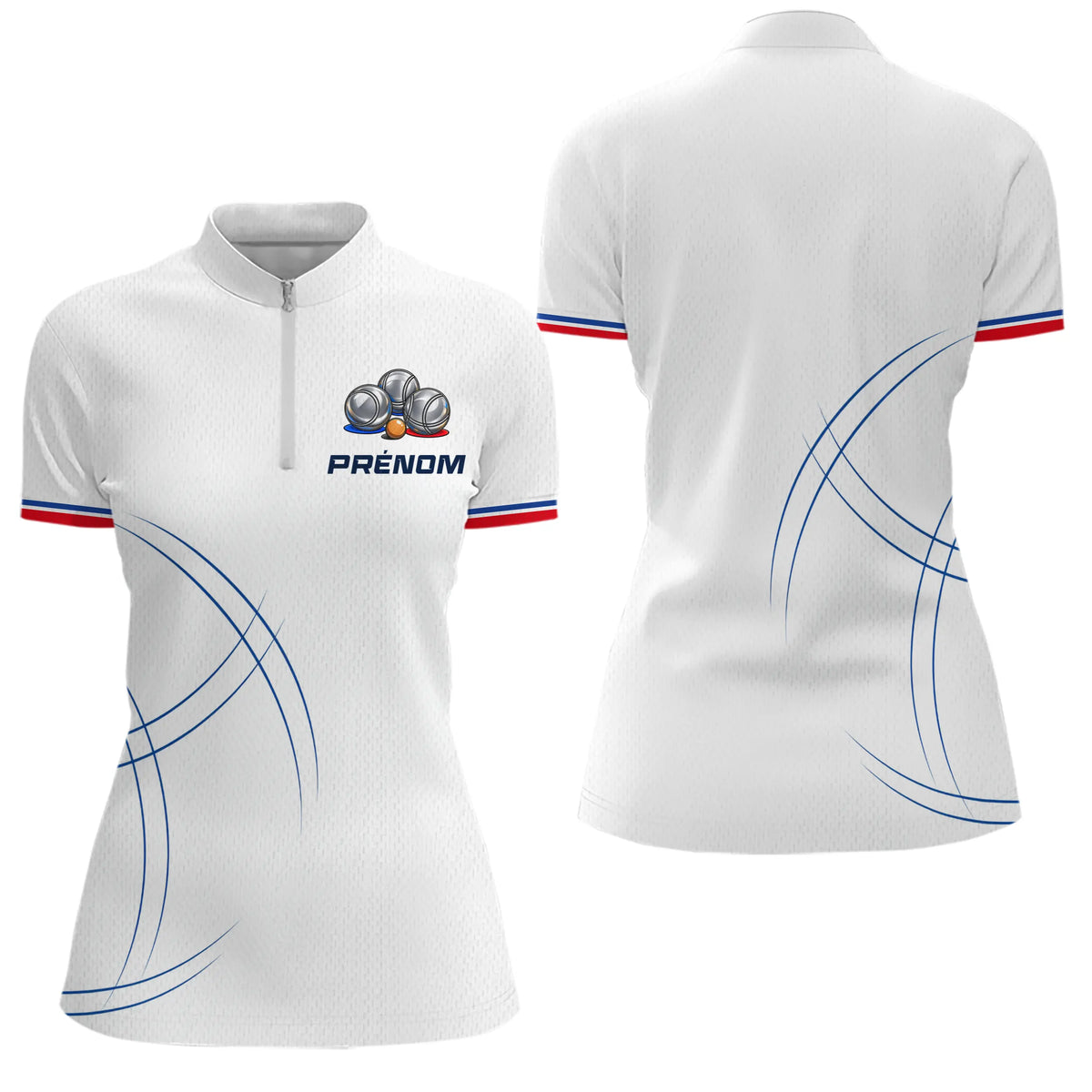 Polo Pétanque Équipe Personnalisé - Style Français Blanc - Polo Zippé Femme