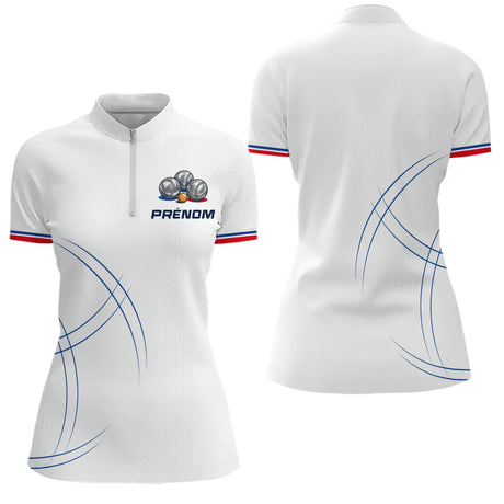 Polo Pétanque Équipe Personnalisé - Style Français Blanc - Polo Zippé Femme