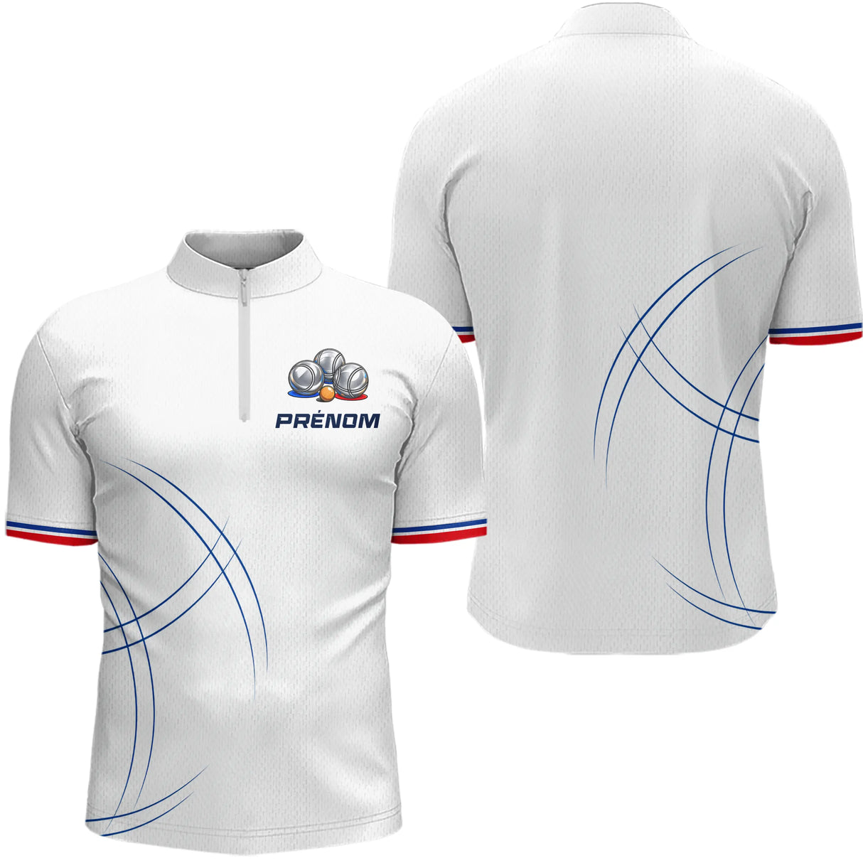 Polo Pétanque Équipe Personnalisé - Style Français Blanc - Polo Zippé Homme