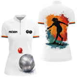 Polo Pétanque Équipe Tournoi Blanc - Motif Boulistes - Polo Zippé Femme