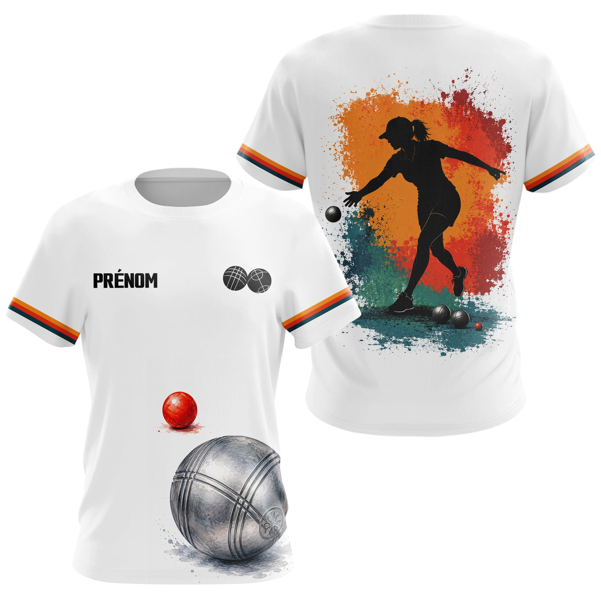 Polo Pétanque Équipe Tournoi Blanc - Motif Boulistes - T-Shirt Femme