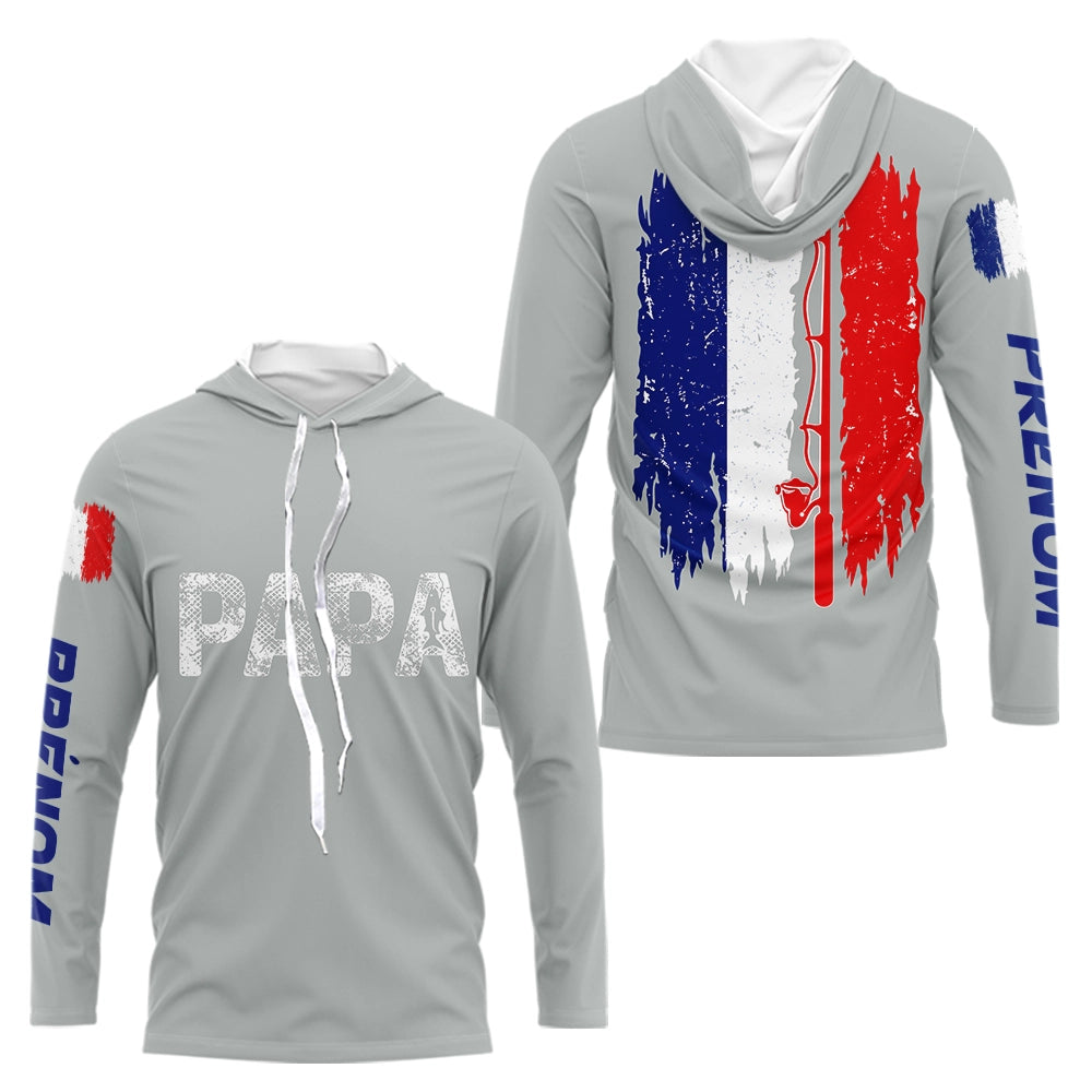 Polo Papa Pêcheur Personnalisé - Design Drapeau France - Long Sleeves Hoodie Homme