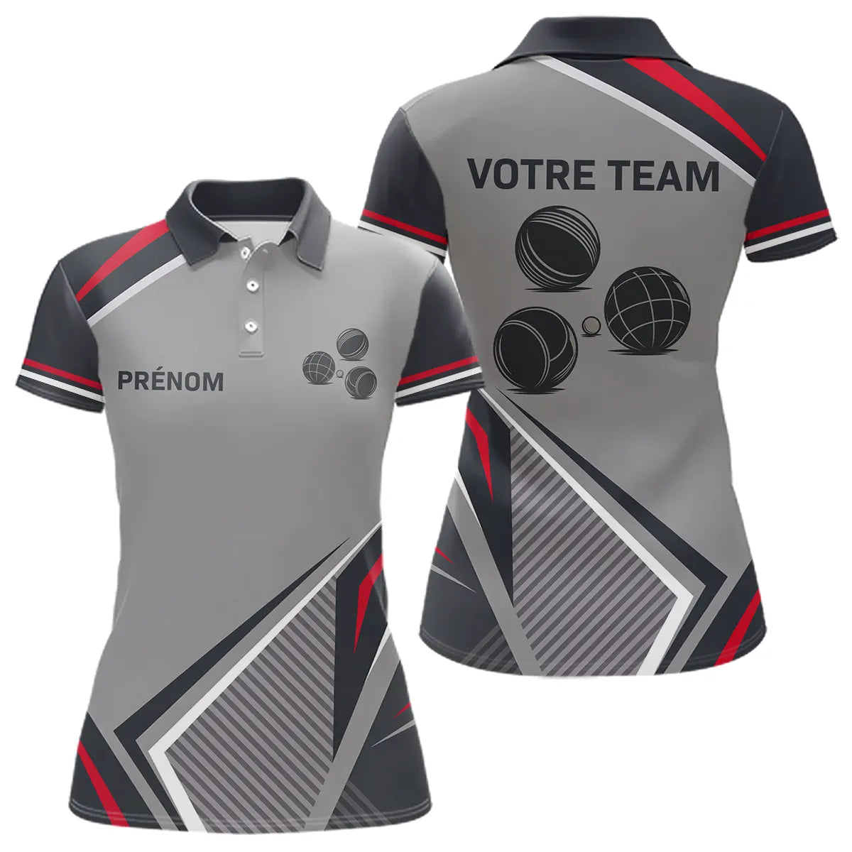Polo Passion Pétanque Homme Femme - Personnalisé Gris & Rouge - Polo Femme