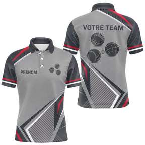 Polo Passion Pétanque Homme Femme - Personnalisé Gris & Rouge - Polo Homme