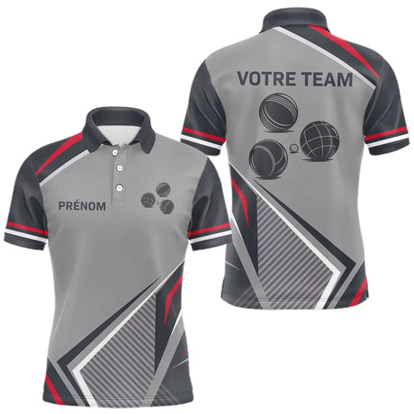 Polo Passion Pétanque Homme Femme - Personnalisé Gris & Rouge - Polo Homme