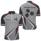 Polo Passion Pétanque Homme Femme - Personnalisé Gris & Rouge - Polo Zippé Homme