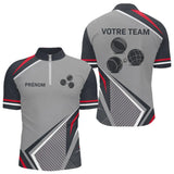 Polo Passion Pétanque Homme Femme - Personnalisé Gris & Rouge - Polo Zippé Homme
