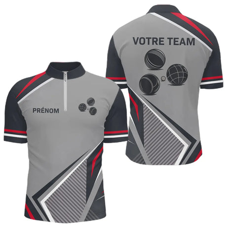 Polo Passion Pétanque Homme Femme - Personnalisé Gris & Rouge - Polo Zippé Homme