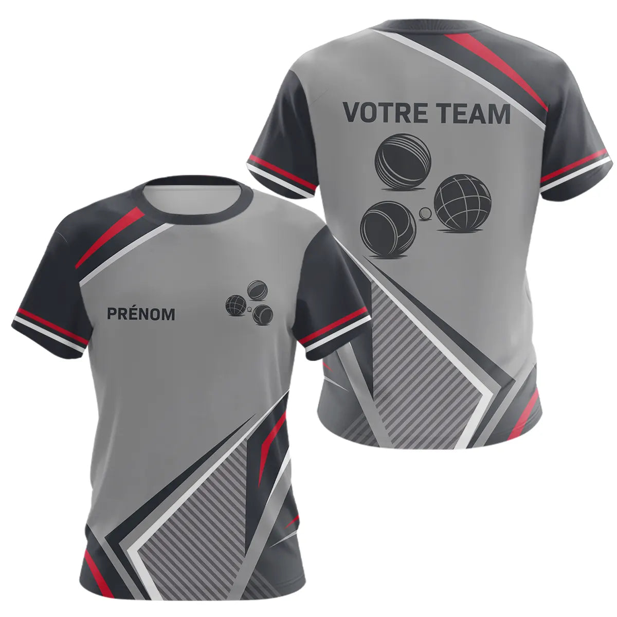 Polo Passion Pétanque Homme Femme - Personnalisé Gris & Rouge - T-Shirt Femme