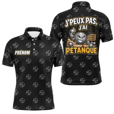 Polo Passion Pétanque Noir Jaune - J'Peux Pas Personnalisable - Polo Homme