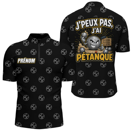 Polo Passion Pétanque Noir Jaune - J'Peux Pas Personnalisable - Polo Zippé Homme