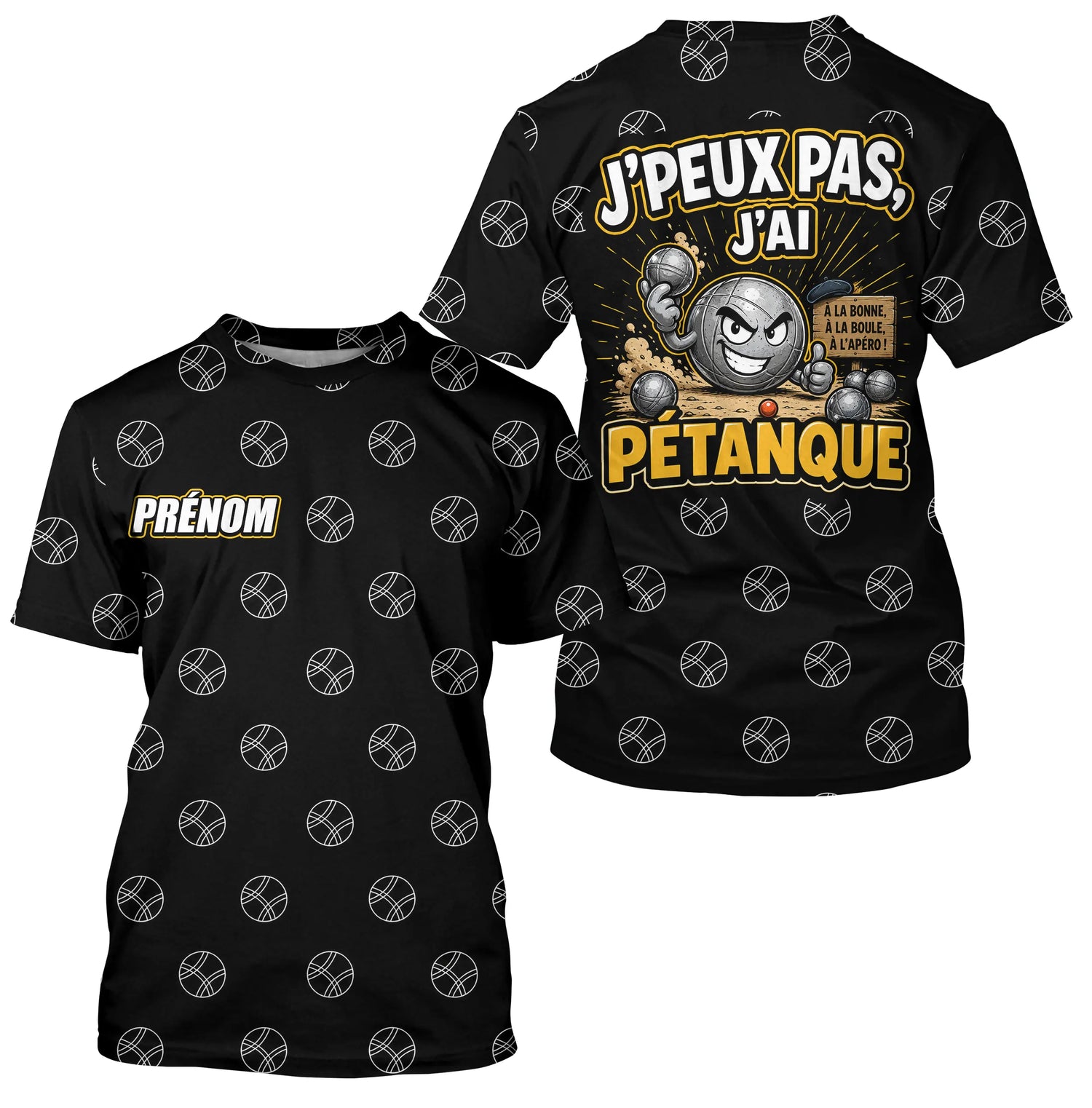 Polo Passion Pétanque Noir Jaune - J'Peux Pas Personnalisable - T-Shirt Homme
