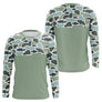 Polo Pecheur Homme Vert Sauge - Motif Camouflage Poisson - Long Sleeves Homme