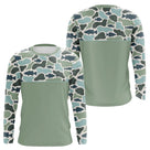 Polo Pecheur Homme Vert Sauge - Motif Camouflage Poisson - Long Sleeves Homme