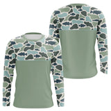 Polo Pecheur Homme Vert Sauge - Motif Camouflage Poisson - Long Sleeves Homme