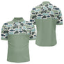 Polo Pecheur Homme Vert Sauge - Motif Camouflage Poisson - Polo Zippe Homme
