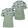 Polo Pecheur Homme Vert Sauge - Motif Camouflage Poisson - T-Shirt Homme