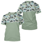 Polo Pecheur Homme Vert Sauge - Motif Camouflage Poisson - T-Shirt Homme