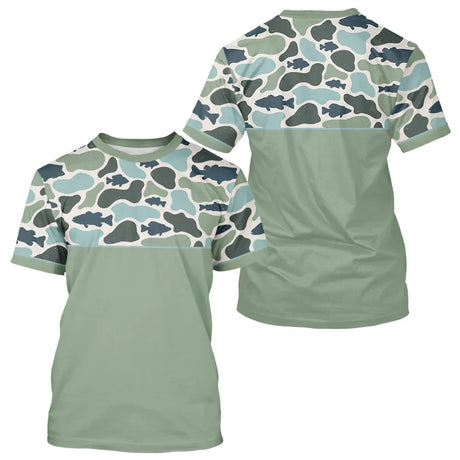 Polo Pecheur Homme Vert Sauge - Motif Camouflage Poisson - T-Shirt Homme