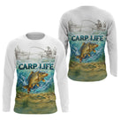 Polo Respirant Pêche Blanc & Vert - Style Outdoor Carpe - Long Sleeve Homme