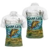 Polo Respirant Pêche Blanc & Vert - Style Outdoor Carpe - Polo Homme