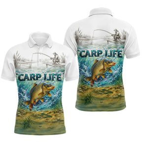 Polo Respirant Pêche Blanc & Vert - Style Outdoor Carpe - Polo Homme