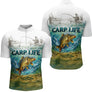 Polo Respirant Pêche Blanc & Vert - Style Outdoor Carpe - Polo Zippé Homme