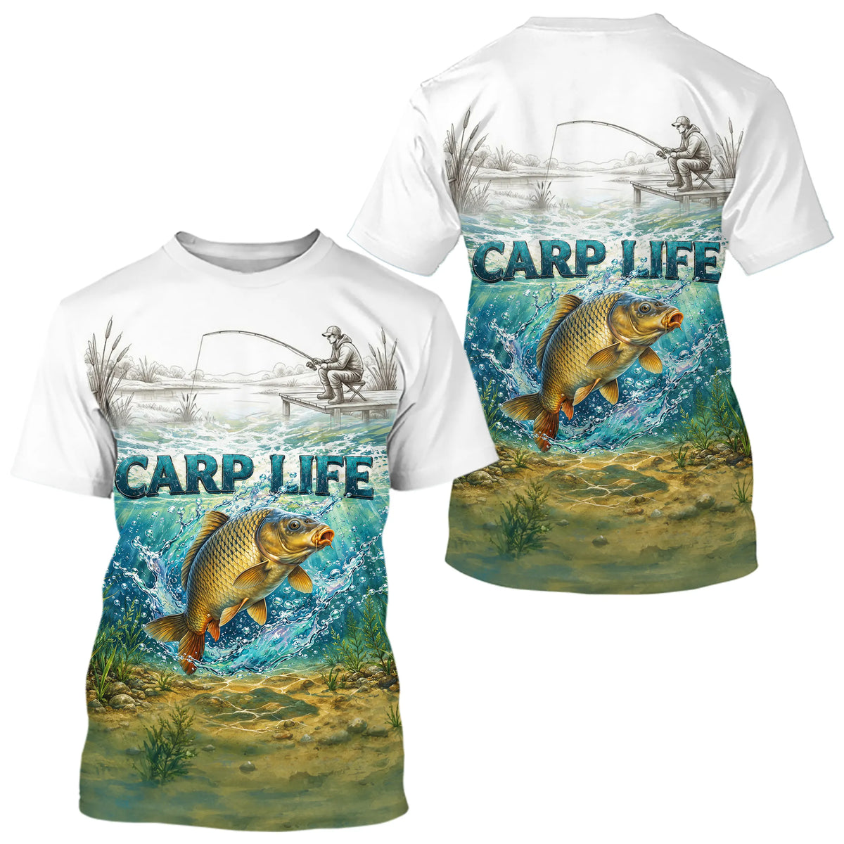 Polo Respirant Pêche Blanc & Vert - Style Outdoor Carpe - T-Shirt Homme