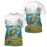 Polo Respirant Pêche Blanc & Vert - Style Outdoor Carpe - T-Shirt Homme