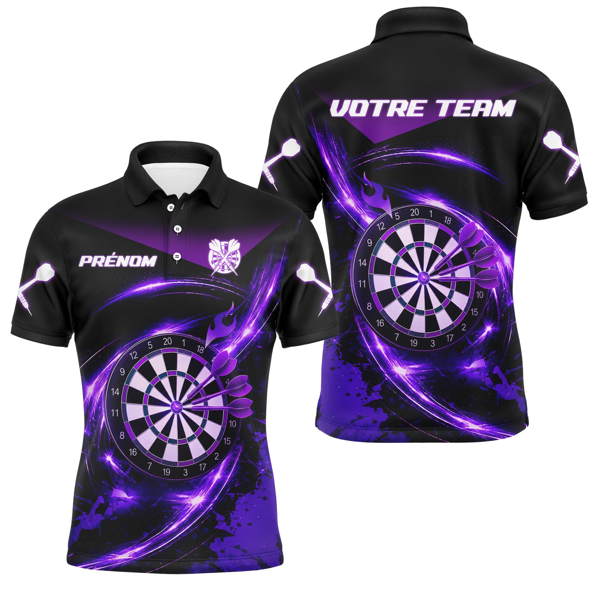 Polo Sport Fléchettes Personnalisé - Noir Violet Performance - Polo Homme
