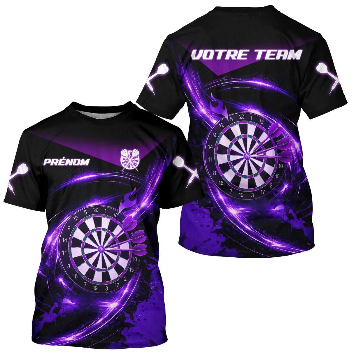 Polo Sport Fléchettes Personnalisé - Noir Violet Performance - T-Shirt Homme