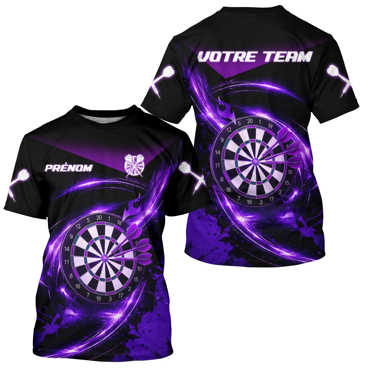 Polo Sport Fléchettes Personnalisé - Noir Violet Performance - T-Shirt Homme
