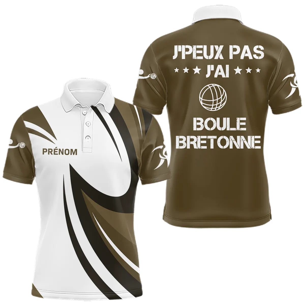 Polo Sport Pétanque Bretonne Personnalisé – Marron Boule Passionnés - Polo Homme