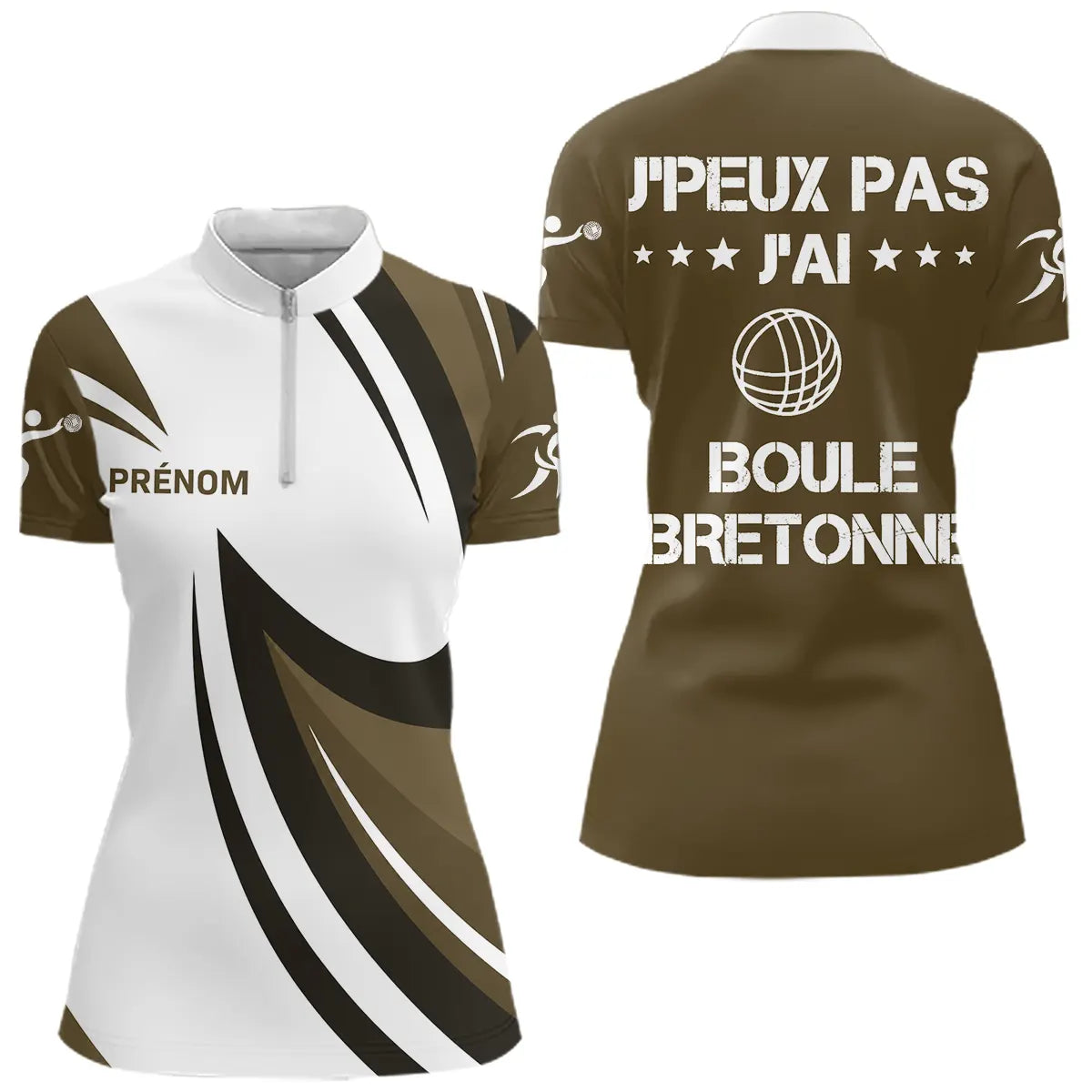 Polo Sport Pétanque Bretonne Personnalisé – Marron Boule Passionnés - Polo Zippé Femme