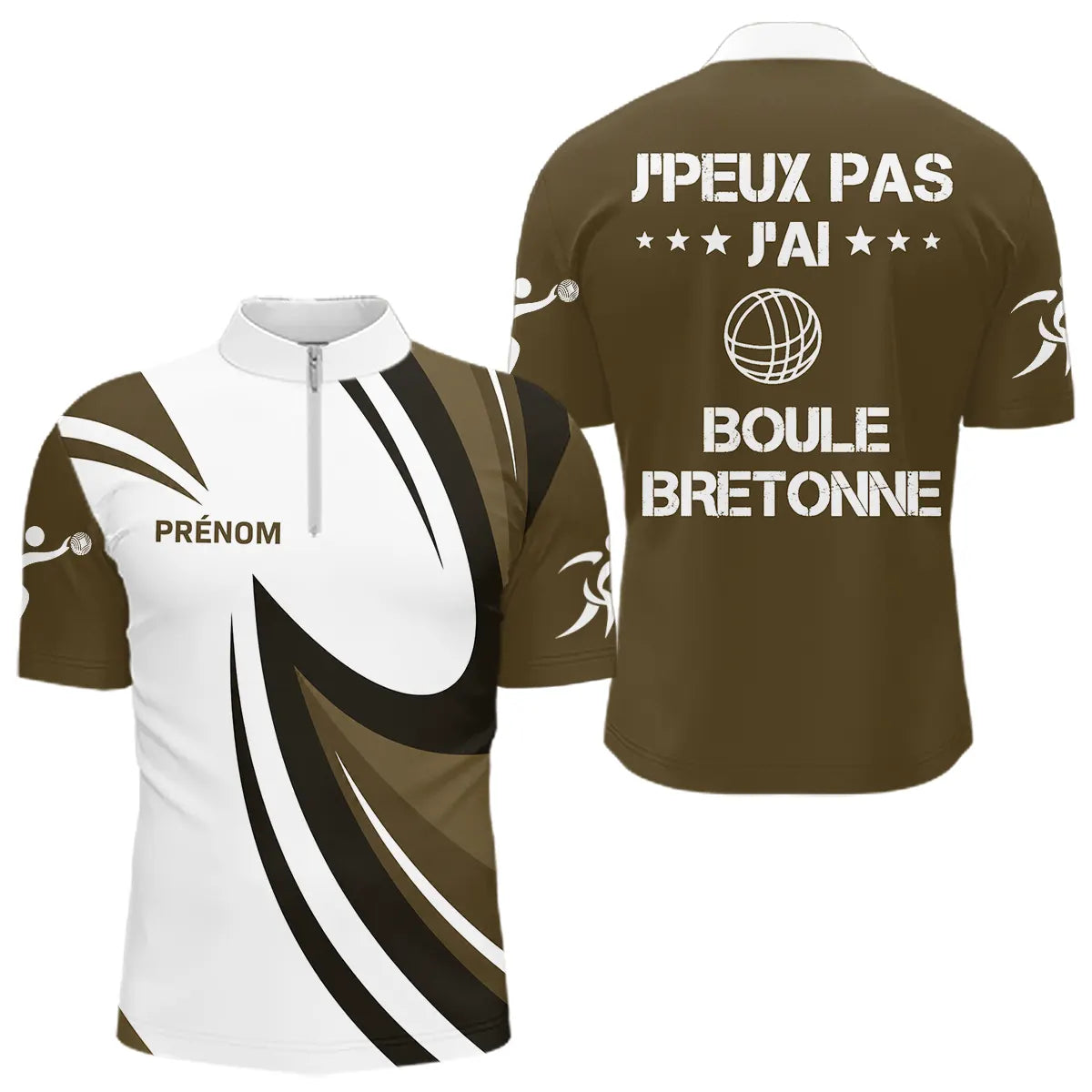 Polo Sport Pétanque Bretonne Personnalisé – Marron Boule Passionnés - Polo Zippé Homme
