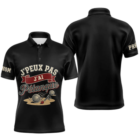 Polo Sport Pétanque Noir Personnalisé - J'peux Pas J'ai Pétanque - Polo Homme