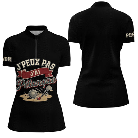 Polo Sport Pétanque Noir Personnalisé - J'peux Pas J'ai Pétanque - Polo Zippé Femme