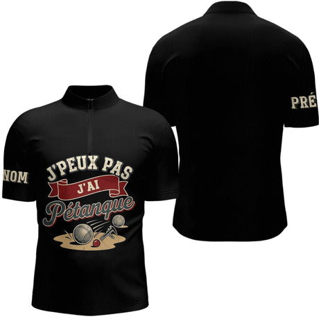 Polo Sport Pétanque Noir Personnalisé - J'peux Pas J'ai Pétanque - Polo Zippé Homme