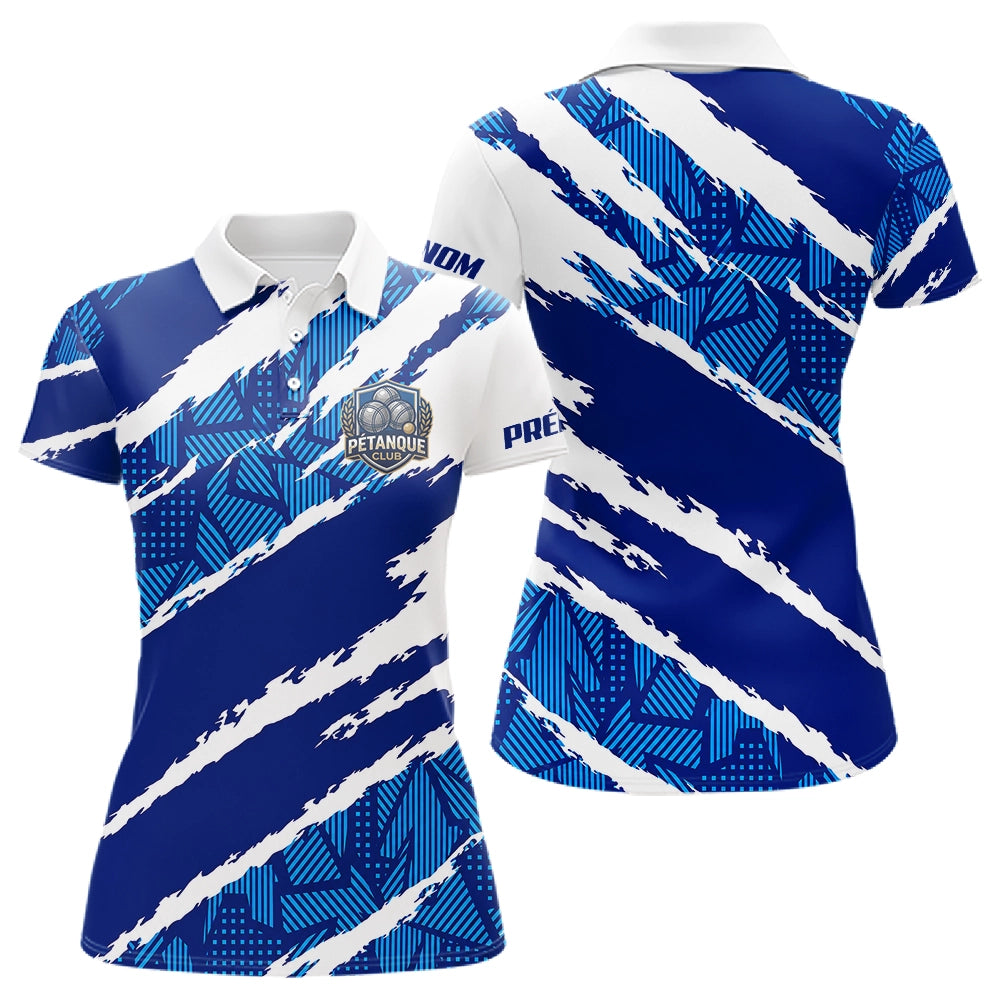 Polo Sport Pétanque Nom et Club - Bleu & Blanc Personnalisable - Polo Femme