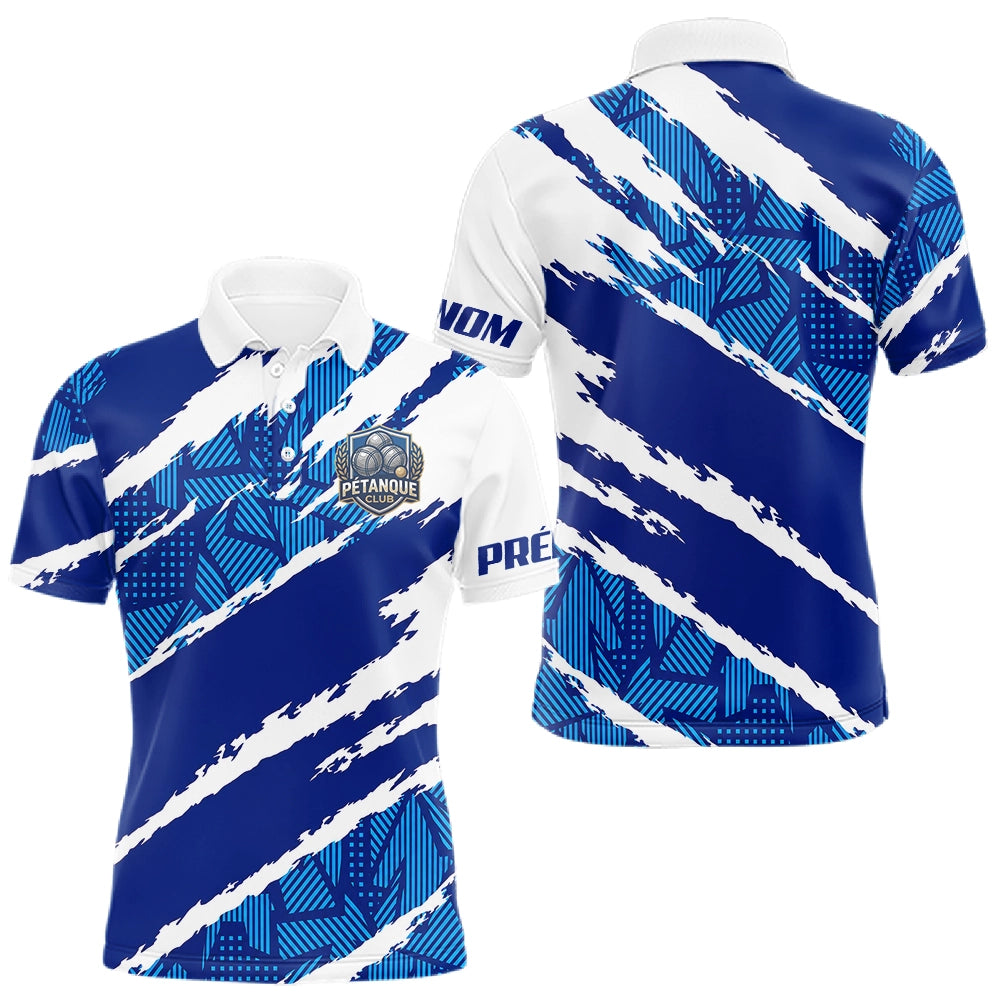 Polo Sport Pétanque Nom et Club - Bleu & Blanc Personnalisable - Polo Homme