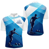 Polo & T-Shirt Pétanque Personnalisé - Design Bleu Rayé Prénom - Polo Zippé Homme