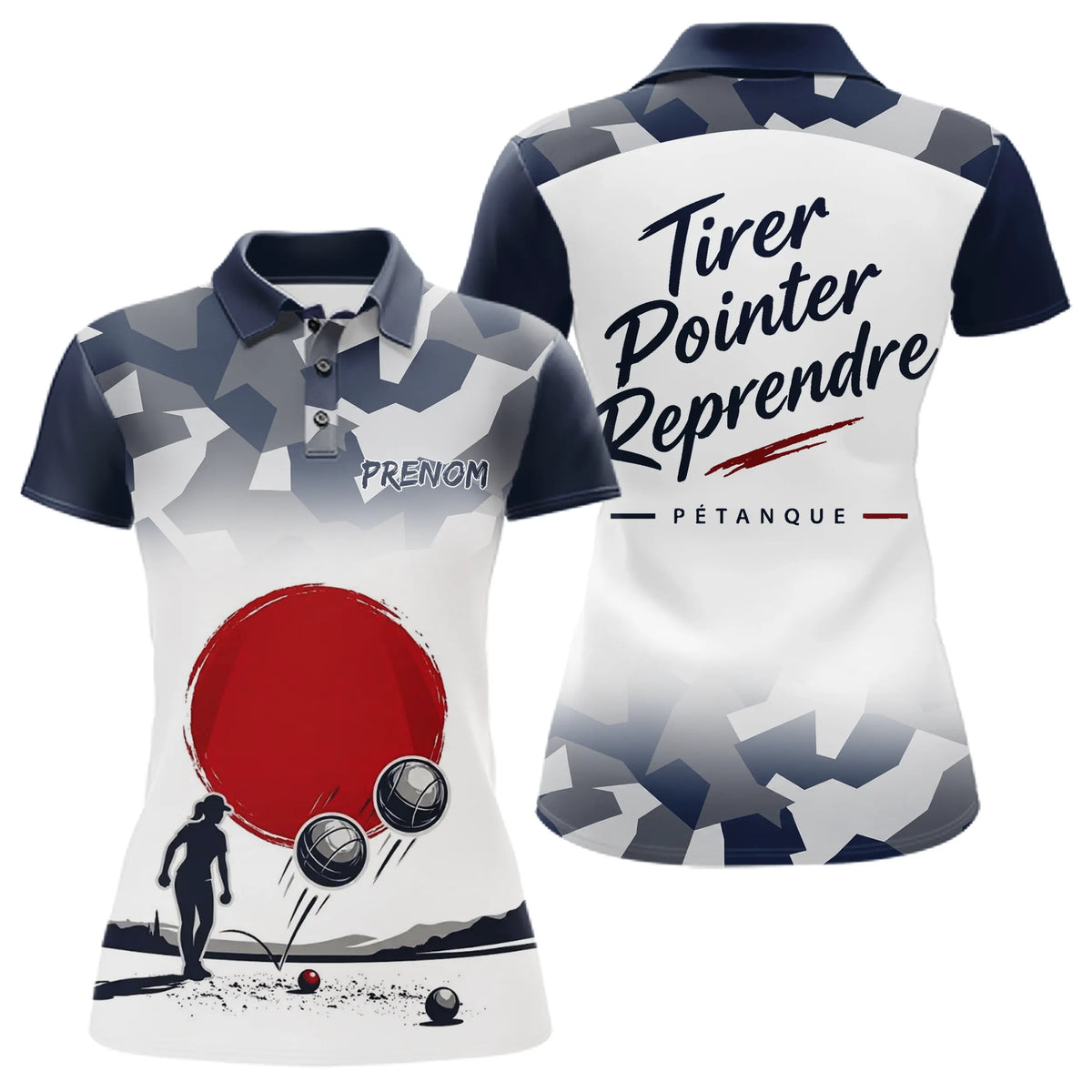 Polo Tenue Club Pétanque Personnalisé - Bleu Camo Équipement - Polo Femme