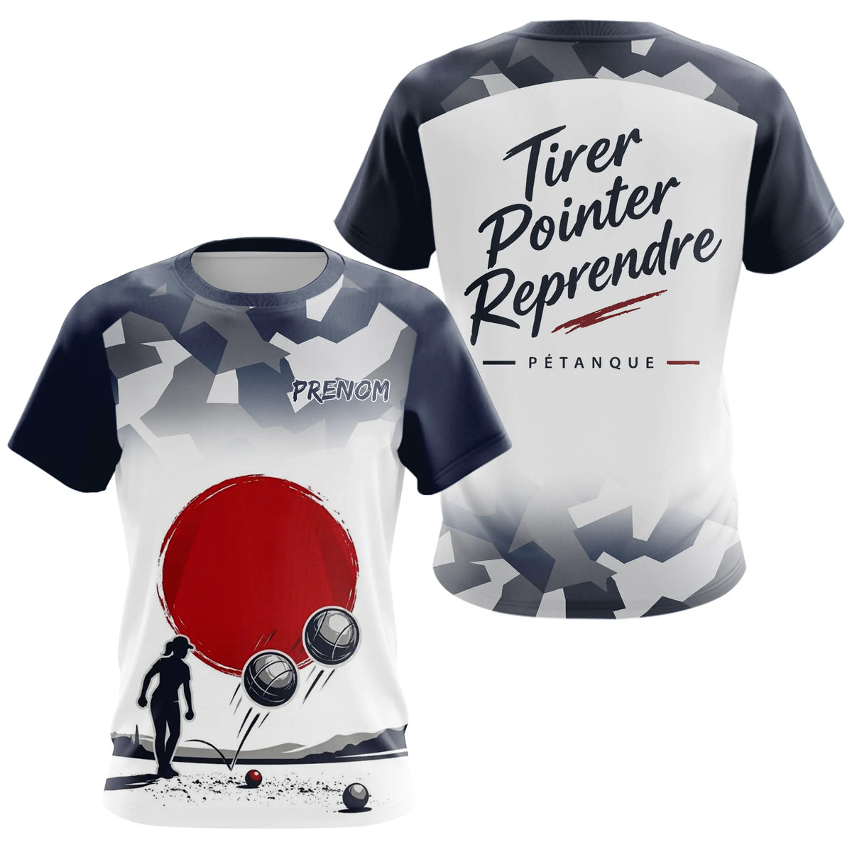 Polo Tenue Club Pétanque Personnalisé - Bleu Camo Équipement - T-Shirt Femme