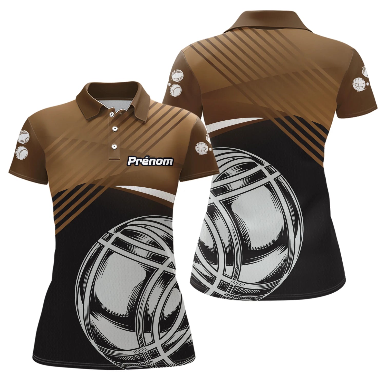 Polo Tenue Pétanque - Élégant Marron Noir Boules - Polo Femme