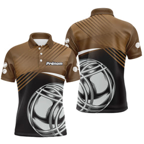 Polo Tenue Pétanque - Élégant Marron Noir Boules - Polo Homme