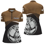Polo Tenue Pétanque - Élégant Marron Noir Boules - Polo Zippé Femme