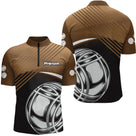 Polo Tenue Pétanque - Élégant Marron Noir Boules - Polo Zippé Homme