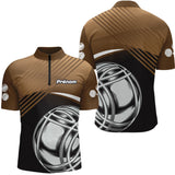 Polo Tenue Pétanque - Élégant Marron Noir Boules - Polo Zippé Homme