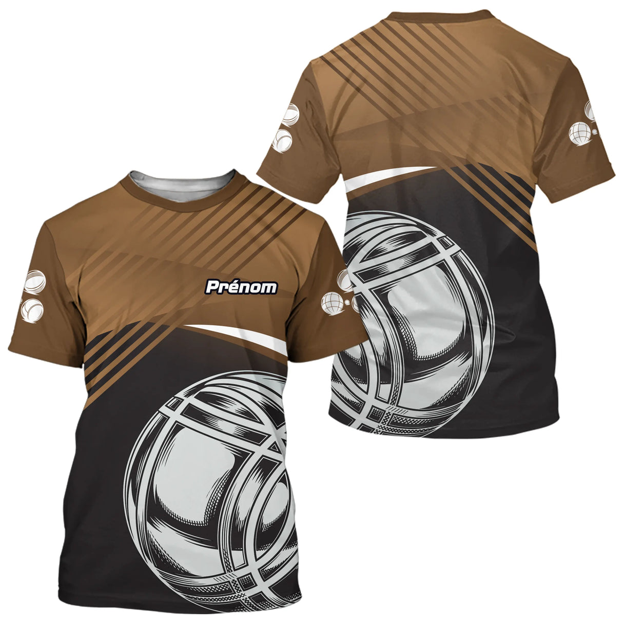 Polo Tenue Pétanque - Élégant Marron Noir Boules - T-Shirt Homme