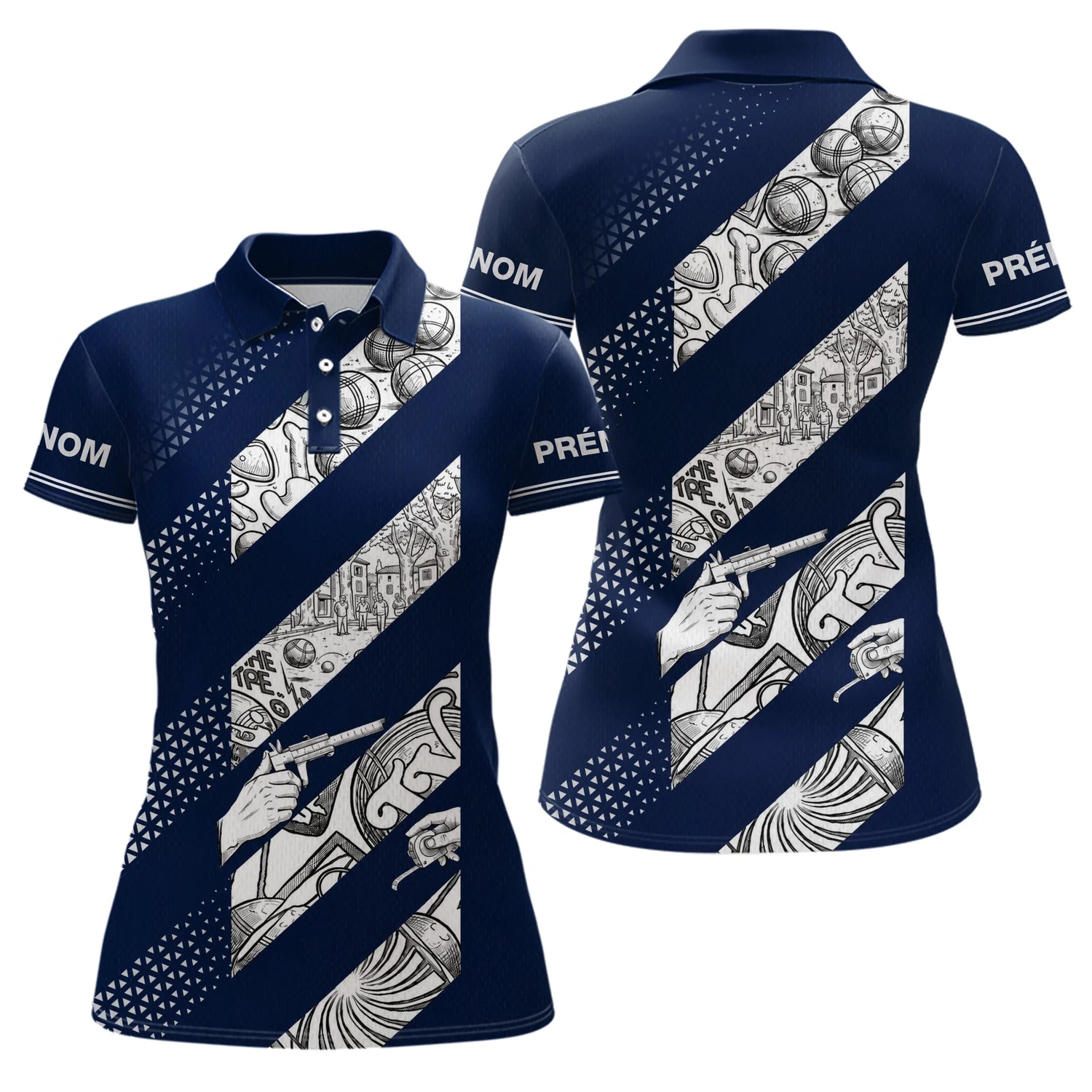 Polo Tenue Pétanque Club - Bleu Marine Style Vintage - Polo Femme